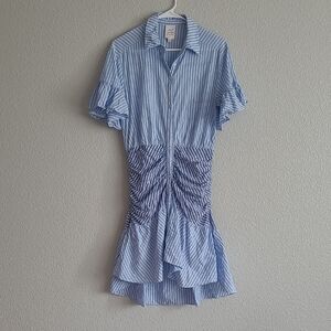 Cinq à Sept Blue and White Striped High Low Dress